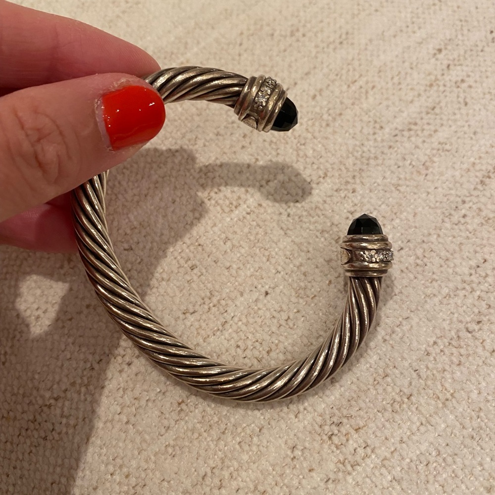 David Yurman Cable Classics Bracelet with Onyx and Pave Diamomds. Size Small.